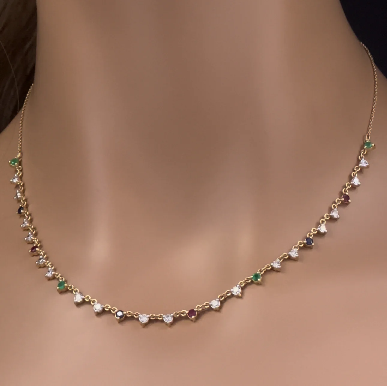 <span>GEMSTONE CLOSEOUT! </span> 1.71ct G SI 14K Yellow Gold Diamond & Multi Color Gemstones Pendant Necklace 16+2" Ext Long - Image 2
