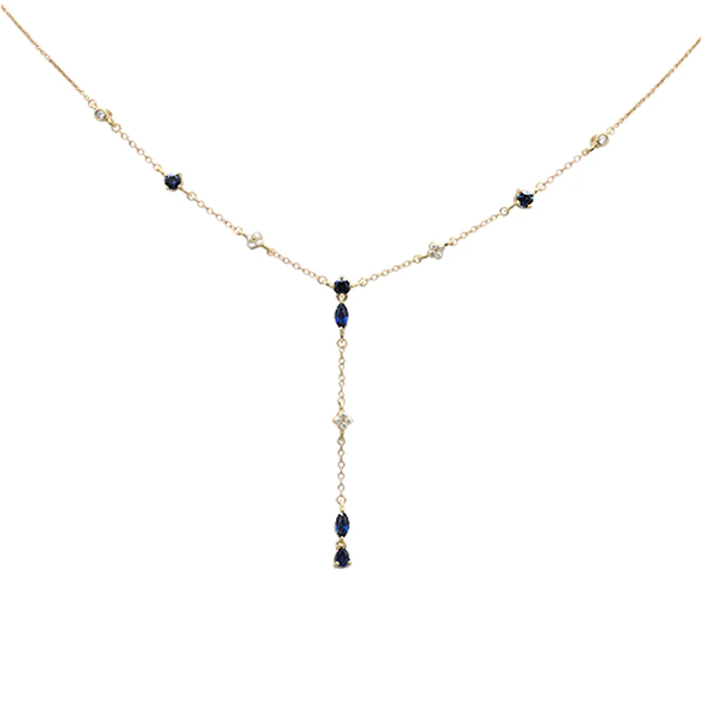 <span>DIAMOND CLOSEOUT! </span> 1.22ct G SI 14K Yellow Gold Diamond & Blue Sapphire Gemstone Pendant Necklace 16+2" EXT Long