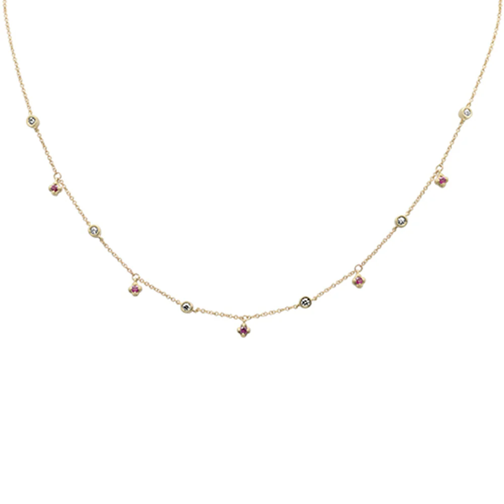 <span>DIAMOND CLOSEOUT! </span> .37ct G SI 14K Yellow Gold Diamond & Ruby Gemstone Pendant Necklace 16+2" EXT Long