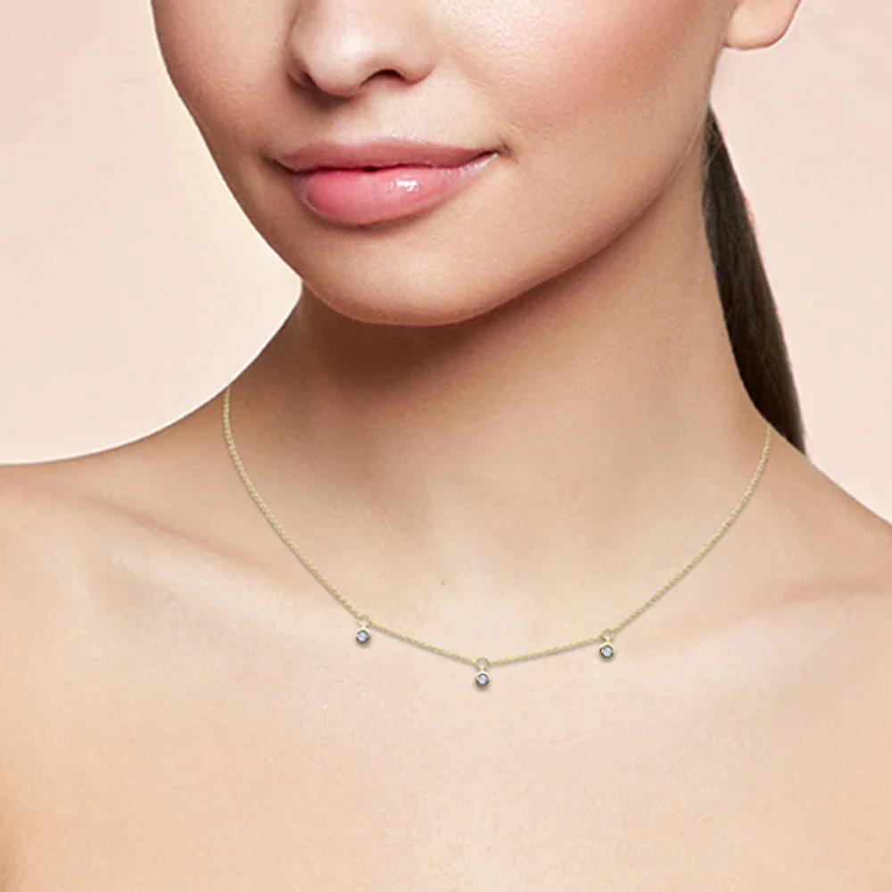 <span>DIAMOND CLOSEOUT! </span> .08ct G SI 14K Yellow Gold Diamond 3 Stone Pendant Necklace 16+2" Long - Image 2