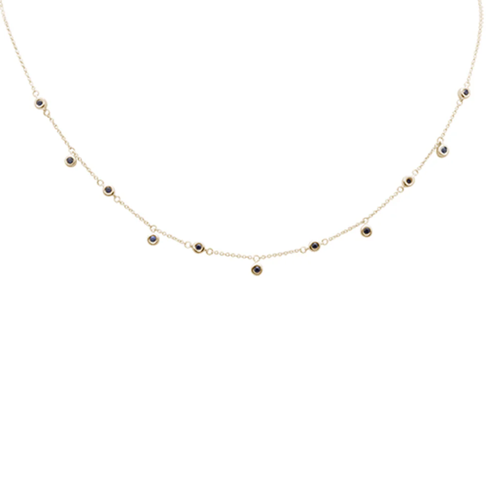 <span style="color:purple">SPECIAL!</span>.40ct G SI 14K Yellow Gold Blue Sapphire Gemstone Pendant Necklace 16+2" Long