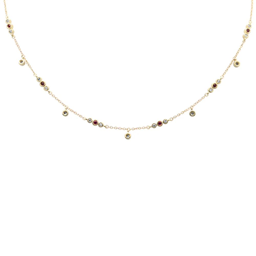 <span style="color:purple">SPECIAL!</span>.60ct G SI 14K Yellow Gold Diamond & Ruby Gemstone Pendant Necklace 16+2" Long