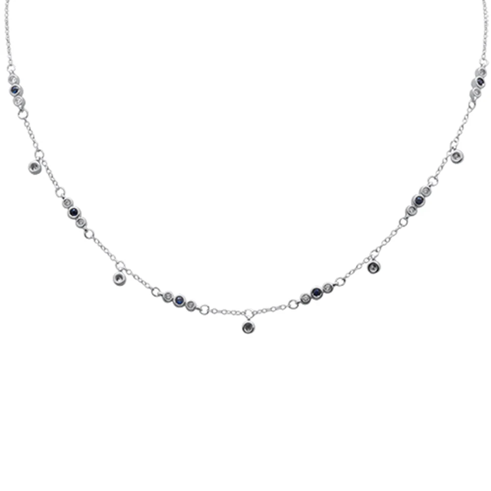 <span>DIAMOND CLOSEOUT! </span> .63ct G SI 14K White Gold Diamond & Blue Sapphire Gemstone Pendant Necklace 16+2" Long