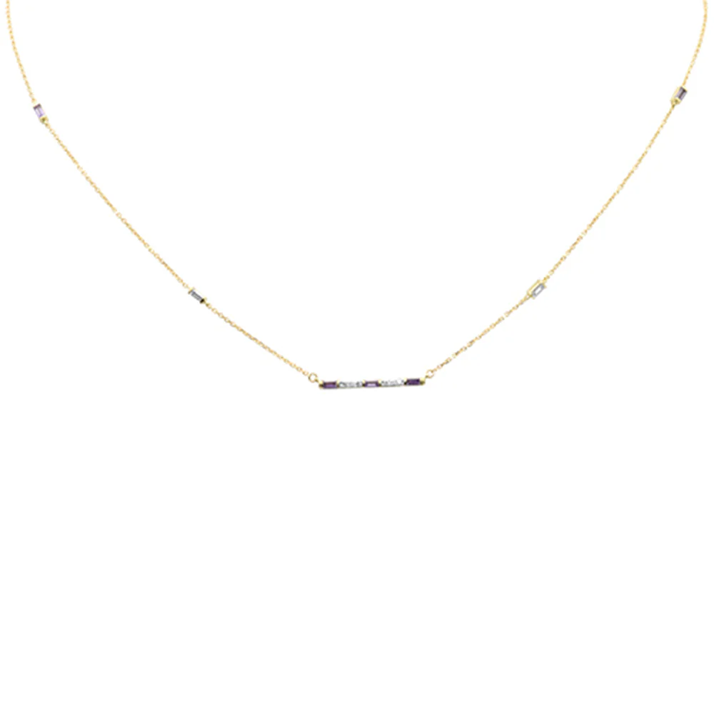 <span style="color:purple">SPECIAL!</span>.60ct G SI 14K Yellow Gold Diamond & Multi Color Gemstones Bar Pendant Necklace 20" Long