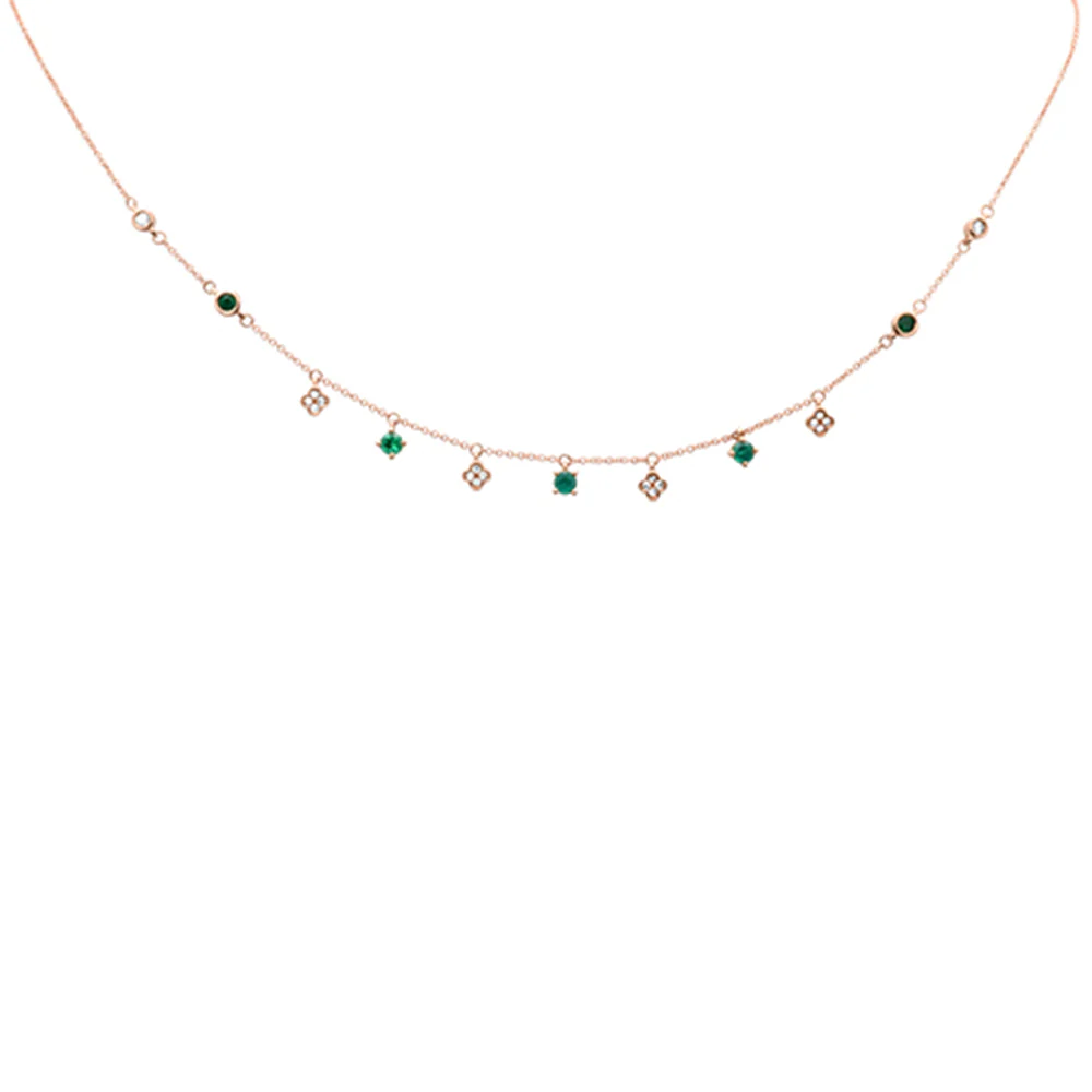 <span>GEMSTONE CLOSEOUT! </span>.67ct G SI 14K Rose Gold Diamond & Emerald Gemstone Pendant Necklace 16+2" Long