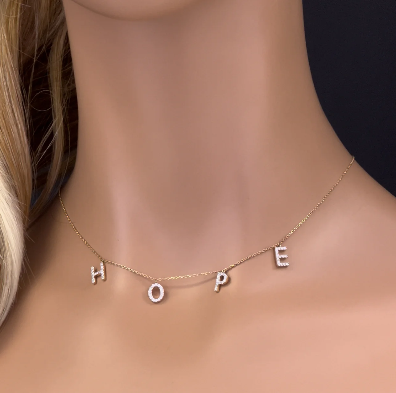 <span>DIAMOND CLOSEOUT! </span> .27ct G SI 14K Yellow Gold Diamond "HOPE" Pendant Necklace 16+2" Long