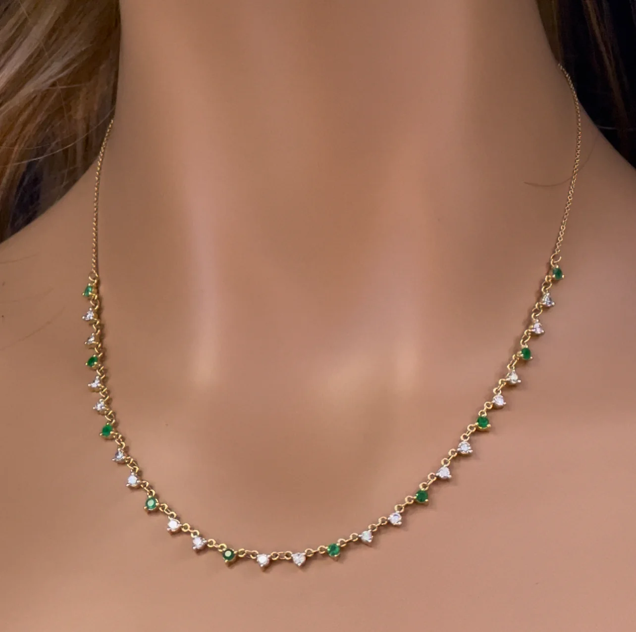 <span>GEMSTONE CLOSEOUT! </span>1.62ct G SI 14K Yellow Gold Diamond & Emerald Gemstone Pendant Necklace 16+2" Long