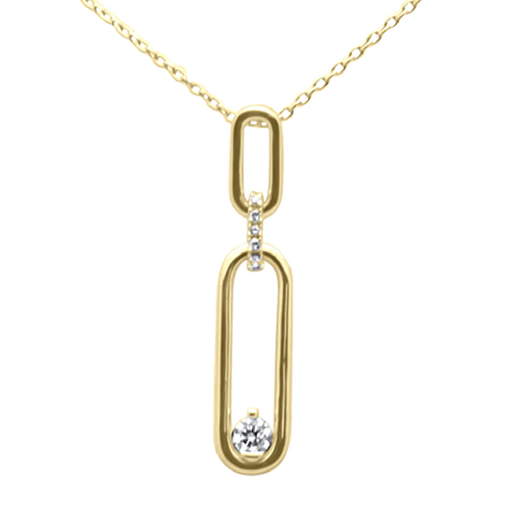 <span style="color:purple">SPECIAL!</span> .10ct G SI 14K Yellow Gold Diamond Link Pendant Necklace 18" Long Chain