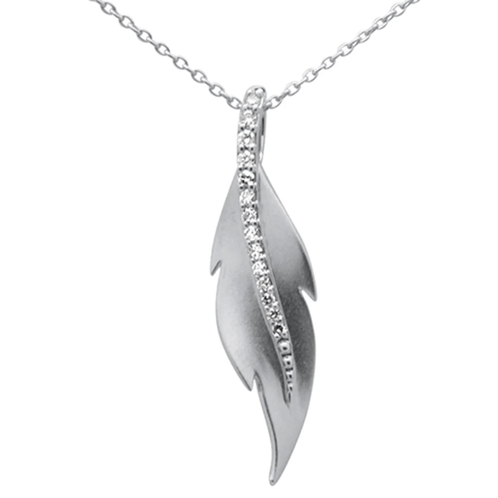 <span style="color:purple">SPECIAL!</span> .10ct G SI 14K White Gold Diamond Leaf Pendant Necklace 18" Long Chain