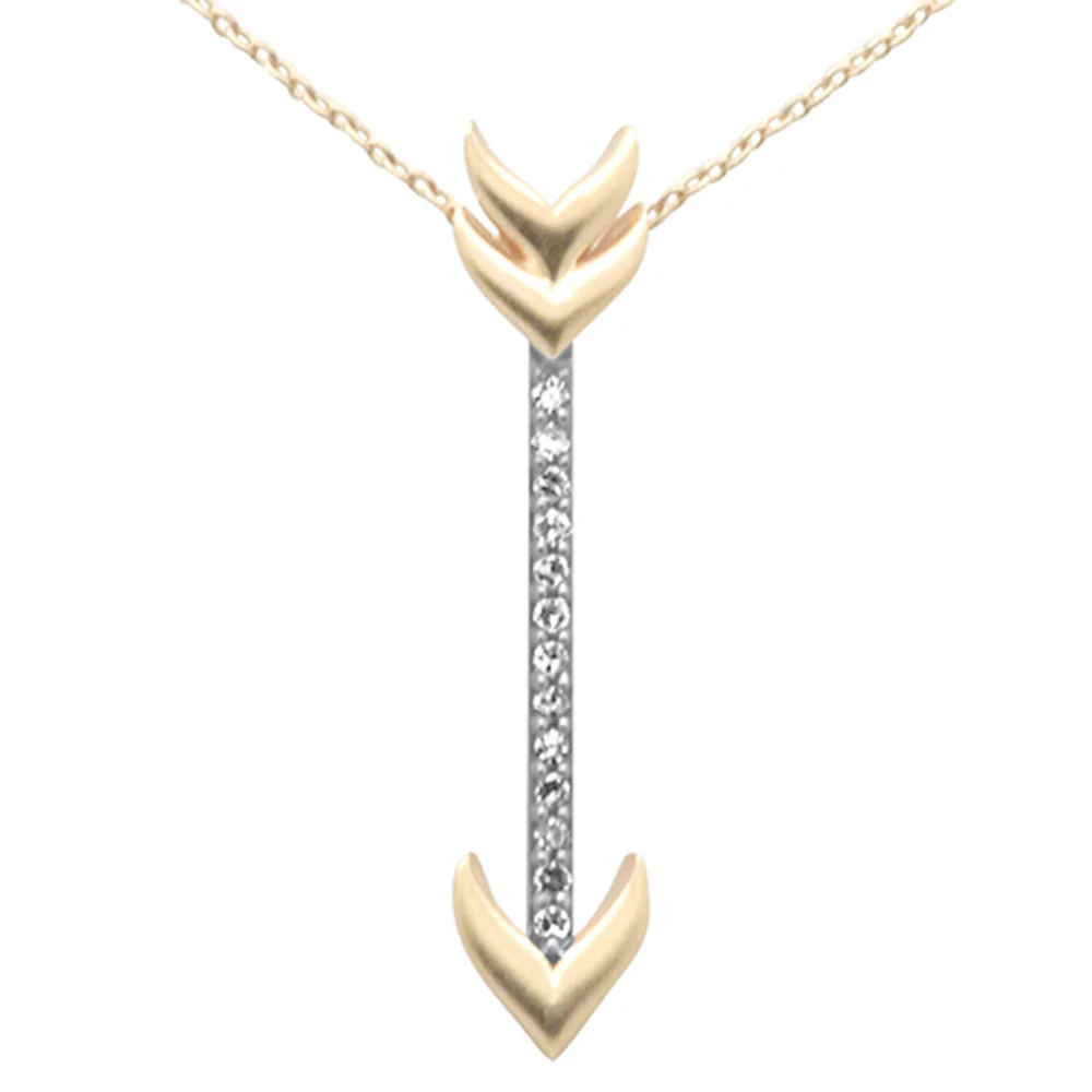 <span style="color:purple">SPECIAL!</span> .10ct G SI 14K Yellow Gold Diamond Arrow Pendant Necklace 18" Long Chain