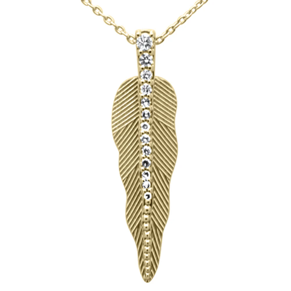 <span style="color:purple">SPECIAL!</span>.13ct G SI 14K Yellow Gold Diamond Leaf Pendant Necklace 18" Long Chain