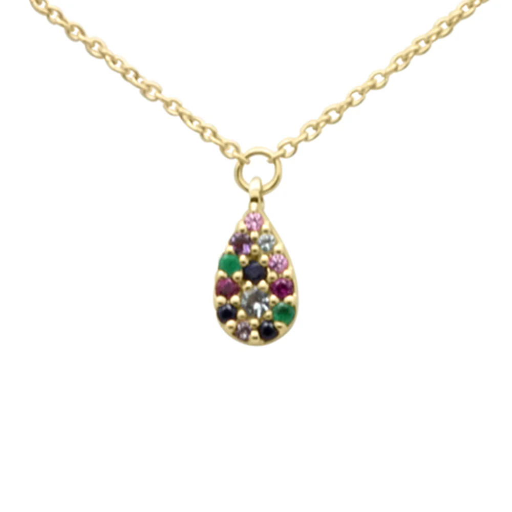 <span style="color:purple">SPECIAL!</span> .12ct G SI 14K Yellow Gold Multi Color Gemstone Pendant Necklace 16" +2" EXT