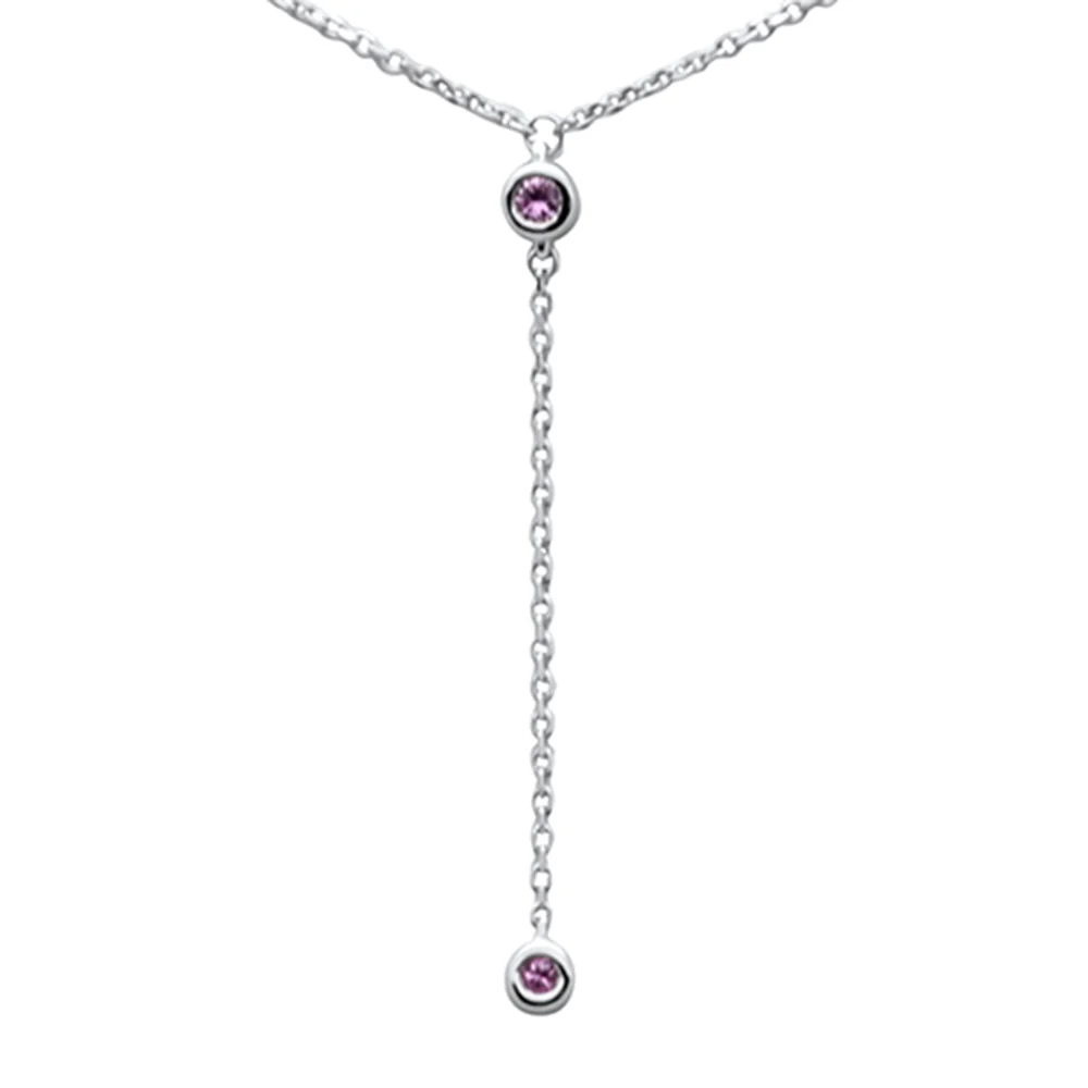 <span>DIAMOND CLOSEOUT! </span> .06ct G SI 14K White Gold Pink Sapphire Gemstone Dangling Pendant Necklace 16" +2" EXT