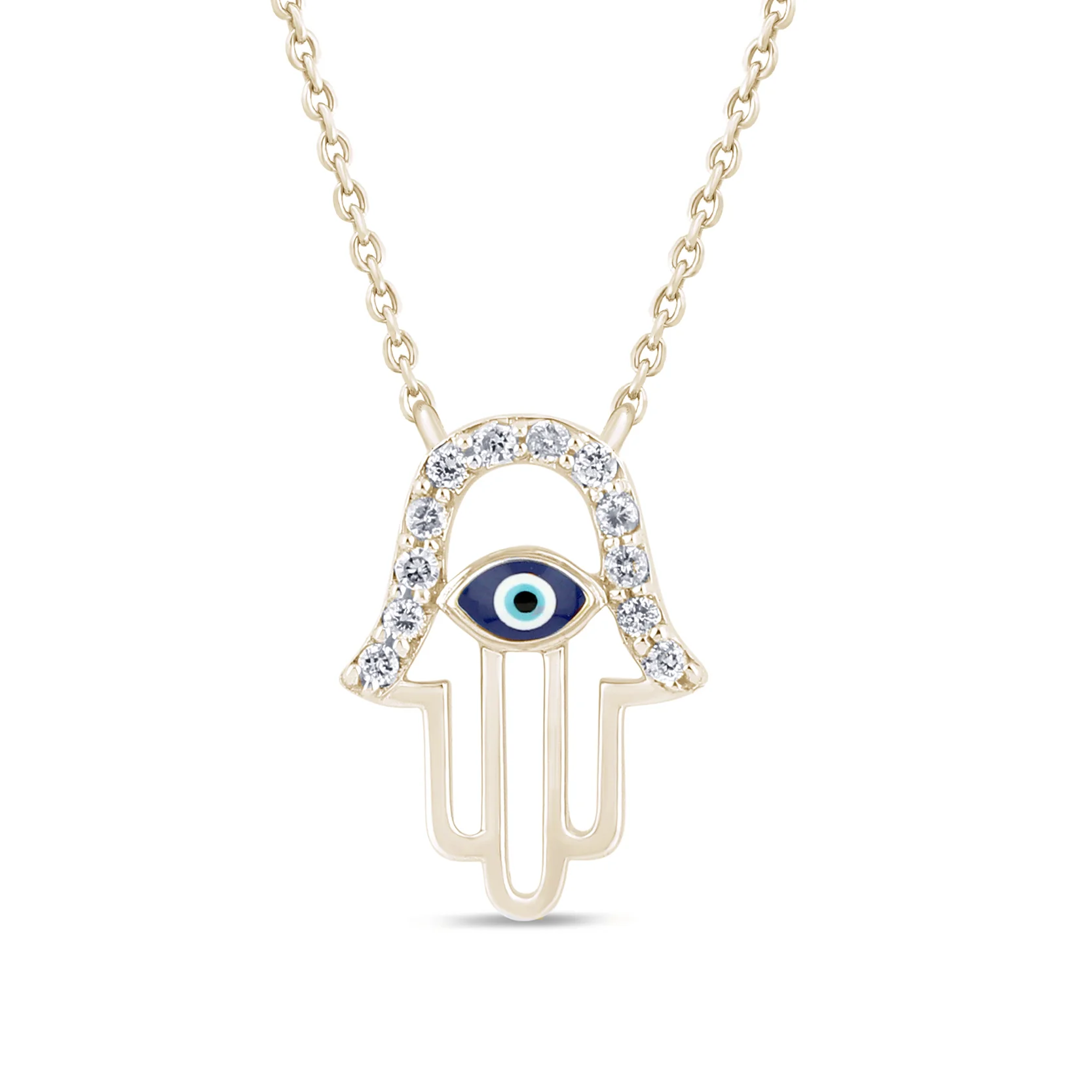 <span style="color:purple">SPECIAL!</span> .07ct G SI 14K Yellow Gold Diamond Hamsa Pendant Necklace 16" +2" EXT