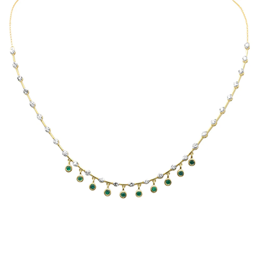 <span>DIAMOND CLOSEOUT! </span></span> 2.25ct G SI 14K Yellow Gold Diamond & Emerald Gemstone Bar Pendant Necklace 16" +2" EXT