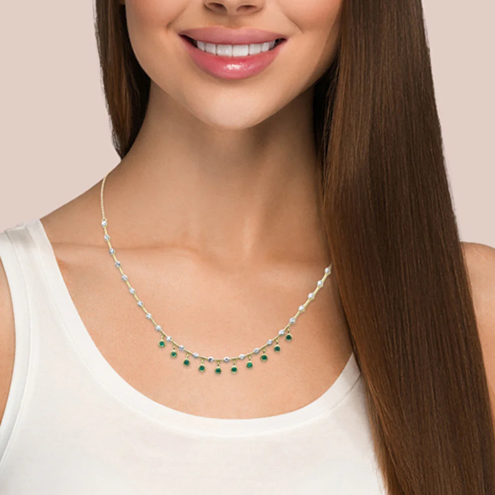 <span>DIAMOND CLOSEOUT! </span></span> 2.25ct G SI 14K Yellow Gold Diamond & Emerald Gemstone Bar Pendant Necklace 16" +2" EXT - Image 2