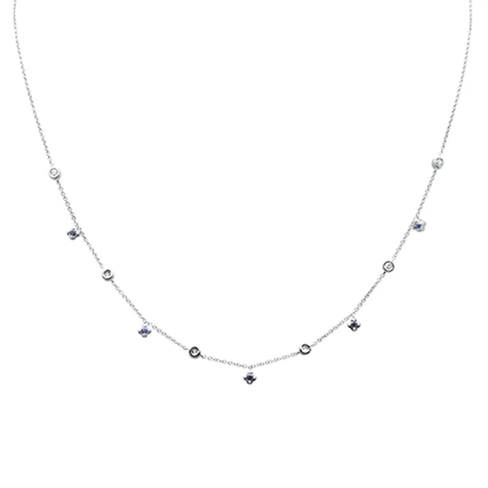 <span style="color:purple">SPECIAL!</span> .36ct G SI 14K White Gold Diamond & Blue Sapphire Pendant Necklace 16" +2" EXT