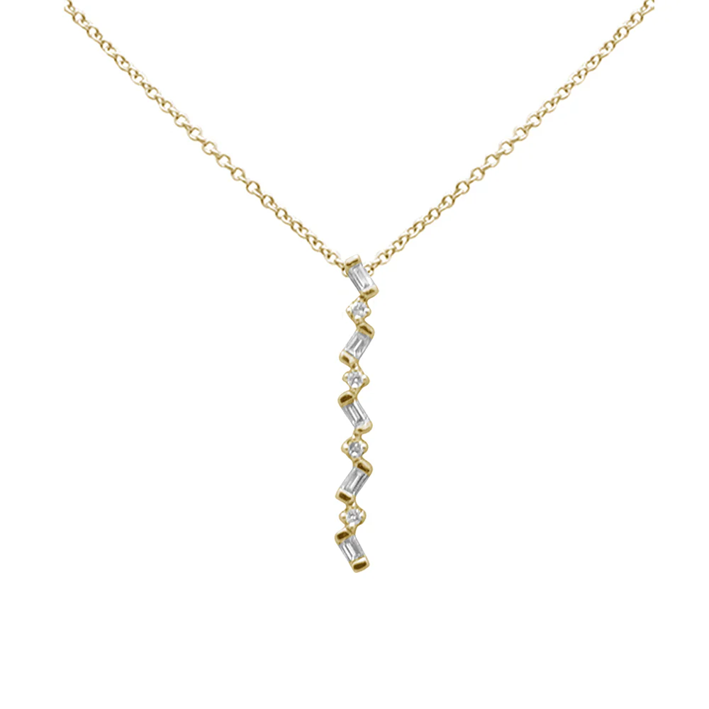 <span style="color:purple">SPECIAL!</span> .15ct G SI 14K Yellow Gold Diamond Round & Baguette Pendant Necklace 18" Long
