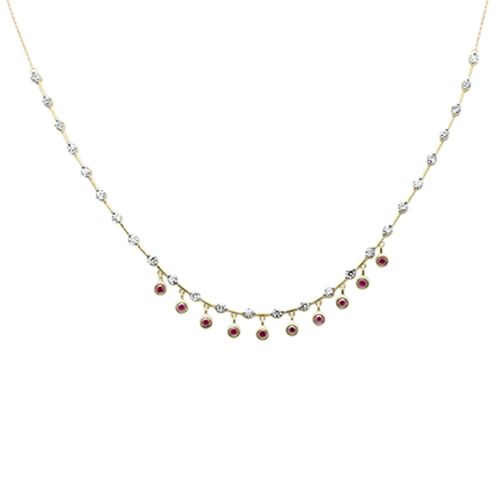 <span>DIAMOND CLOSEOUT! </span> 2.37ct .64ct G SI 14K Yellow Gold Diamond & Ruby Gemstone Dangling Pendant Necklace 16" + 2" EXT