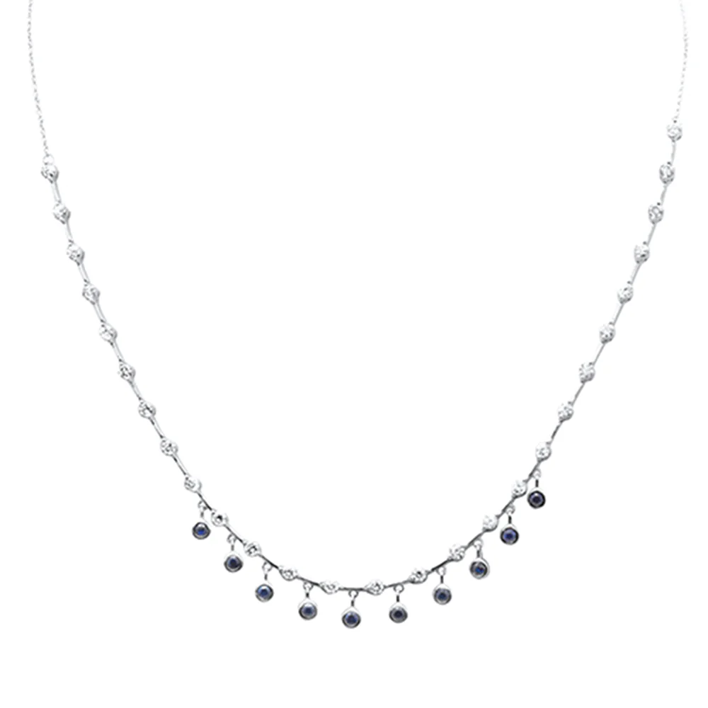 <span>DIAMOND CLOSEOUT! </span> 2.36ct G SI 14K White Gold Diamond & Blue Sapphire Gemstone Dangling Pendant Necklace 16" + 2" EXT