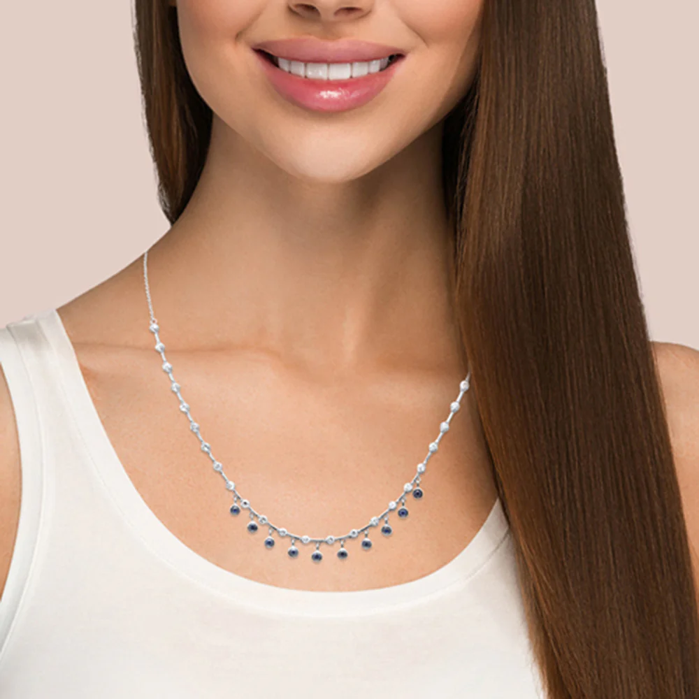<span>DIAMOND CLOSEOUT! </span> 2.36ct G SI 14K White Gold Diamond & Blue Sapphire Gemstone Dangling Pendant Necklace 16" + 2" EXT - Image 3
