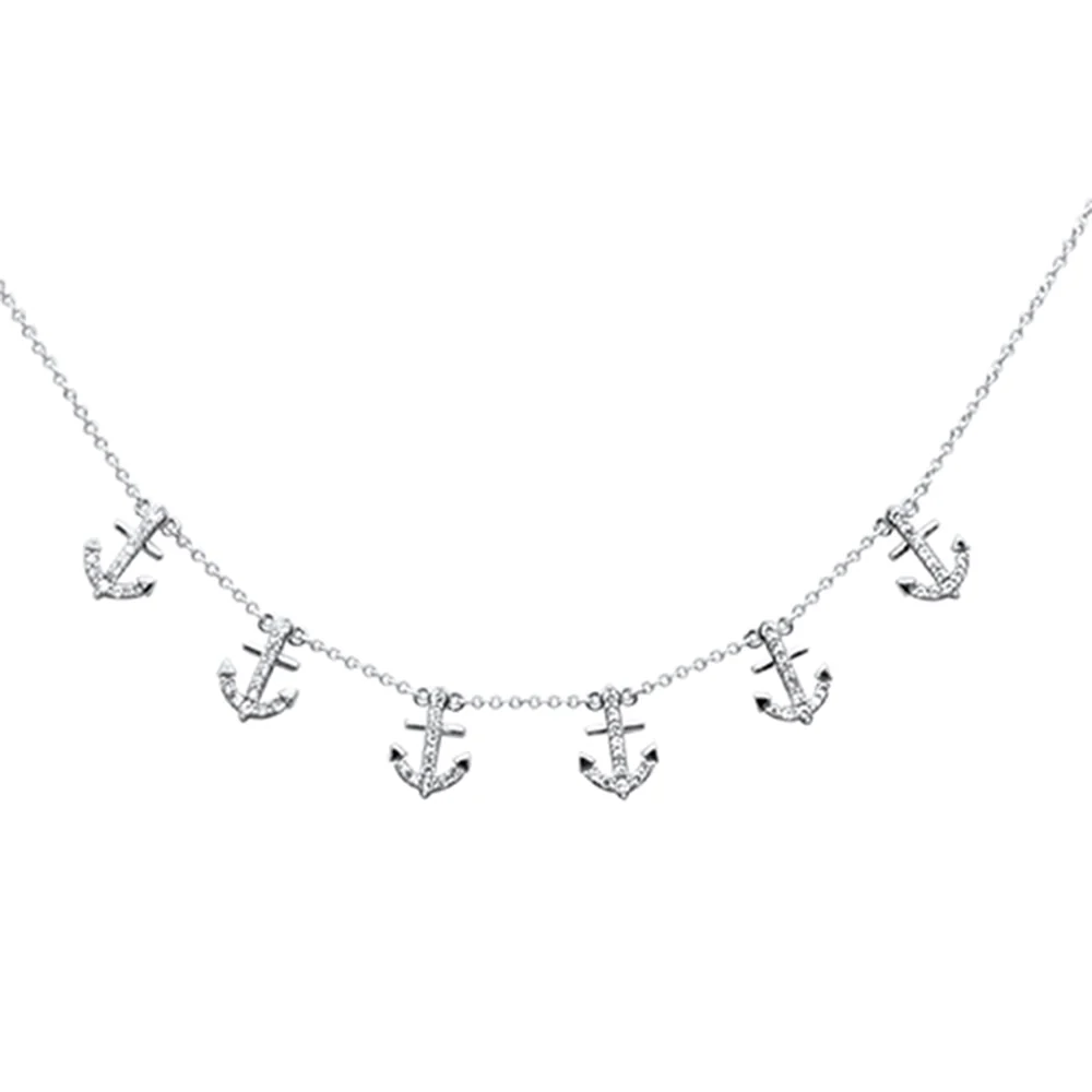 <span style="color:purple">SPECIAL!</span>  .29ct G SI 14K White Gold Diamond Dangling Anchor Pendant Necklace 16" + 2" EXT