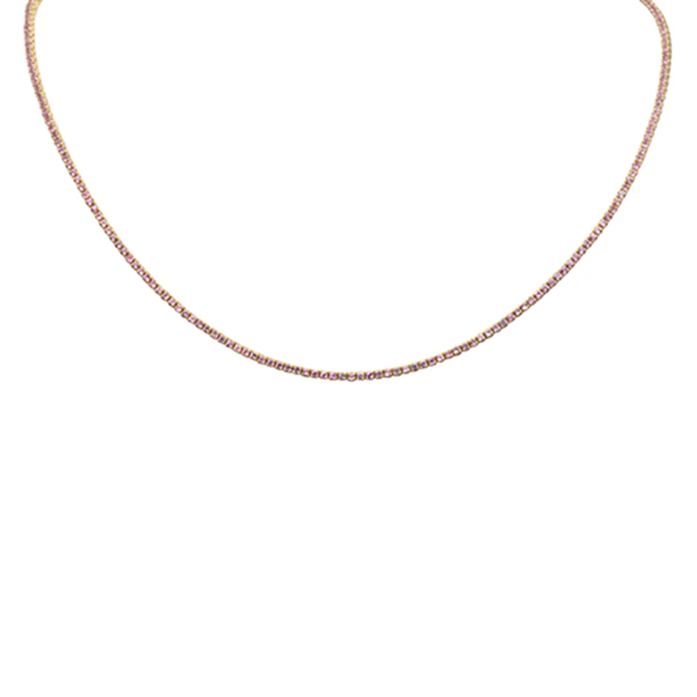 <span style="color:purple">SPECIAL!</span> 3.96ct G SI 14K Yellow Gold Pink Sapphire Gemstone Tennis Necklace 14" + 2" Ext.