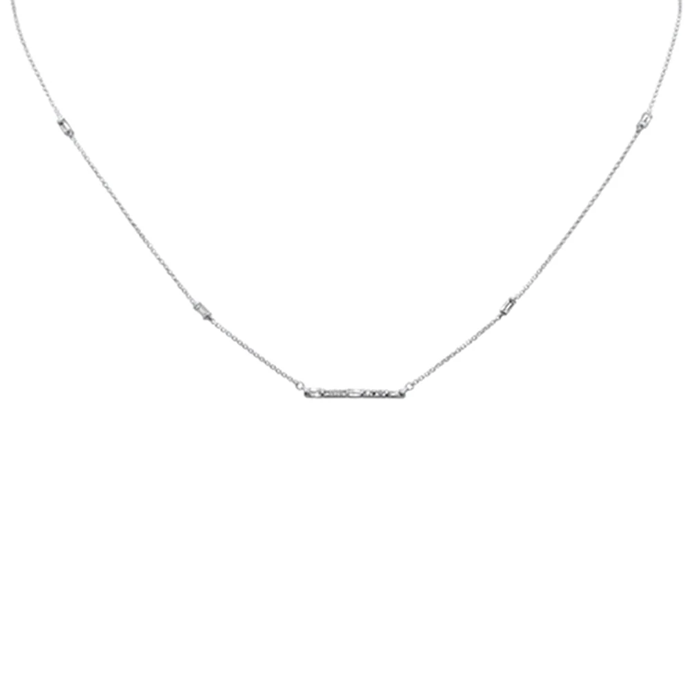 <span style="color:purple">SPECIAL!</span> .42ct G SI 14K White Gold Diamond & Aquamarine Gemstone Bar Pendant Necklace 18" Long
