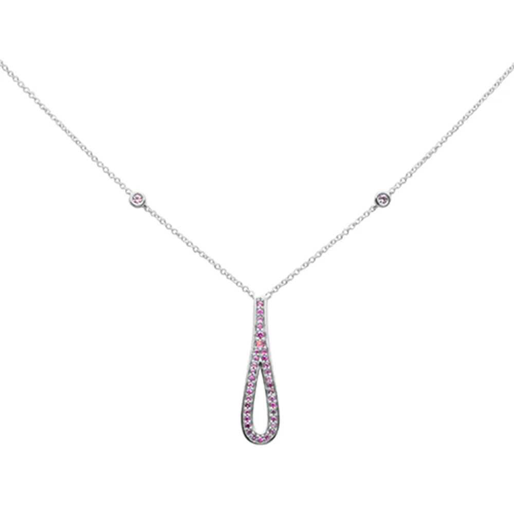 <span>GEMSTONE CLOSEOUT! </span>.35g G SI 14K White Gold Pink Sapphire Gemstone Pendant Necklace 16" + 2" Ext.