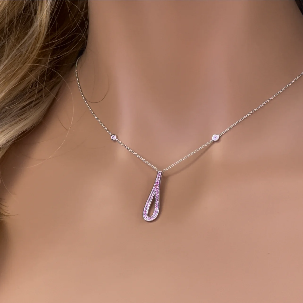 <span>GEMSTONE CLOSEOUT! </span>.35g G SI 14K White Gold Pink Sapphire Gemstone Pendant Necklace 16" + 2" Ext. - Image 2