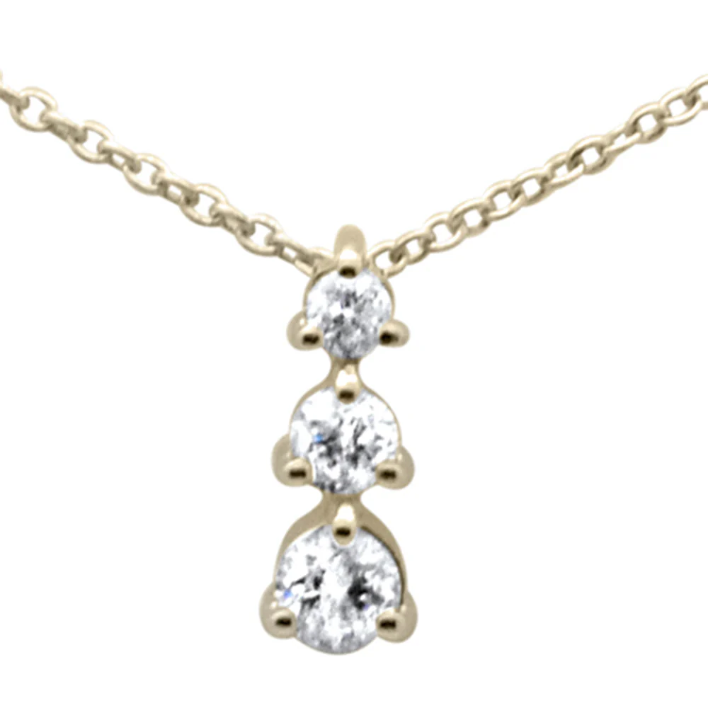 <span style="color:purple">SPECIAL!</span> .20ct G SI 14K Yellow Gold Diamond Three Round Diamonds Pendant Necklace 18" Long