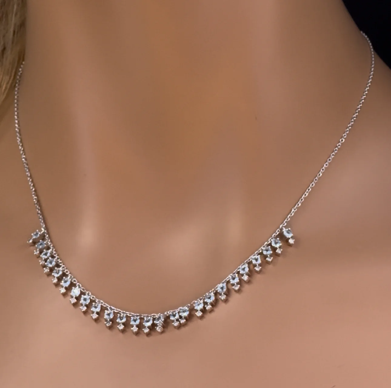 <span>GEMSTONE CLOSEOUT! </span> 1.69ct G SI 14K White Gold Diamond & Aquamarine Gemstone Dangling Pendant Necklace 16" + 2" Ext
