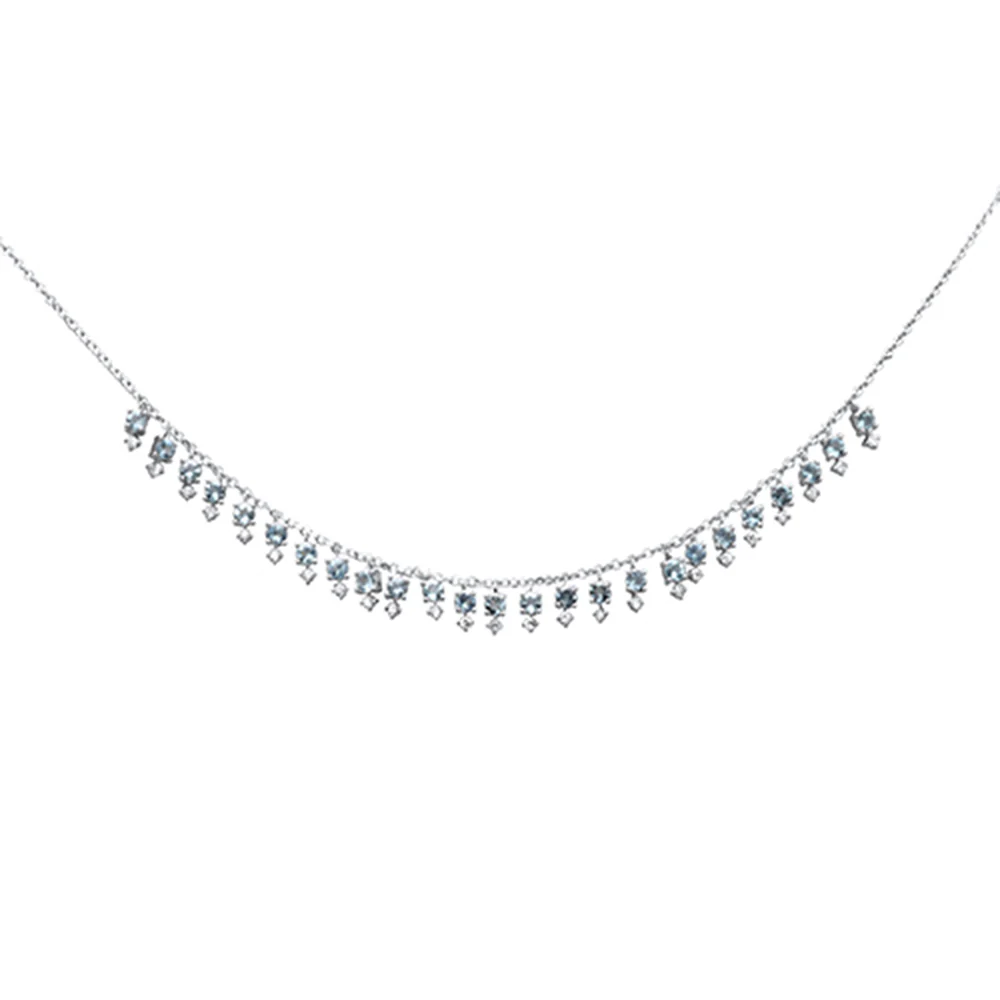 <span>GEMSTONE CLOSEOUT! </span> 1.69ct G SI 14K White Gold Diamond & Aquamarine Gemstone Dangling Pendant Necklace 16" + 2" Ext - Image 2