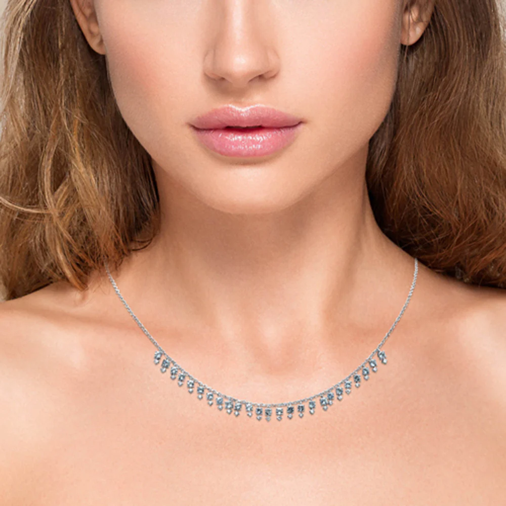 <span>GEMSTONE CLOSEOUT! </span> 1.69ct G SI 14K White Gold Diamond & Aquamarine Gemstone Dangling Pendant Necklace 16" + 2" Ext - Image 3