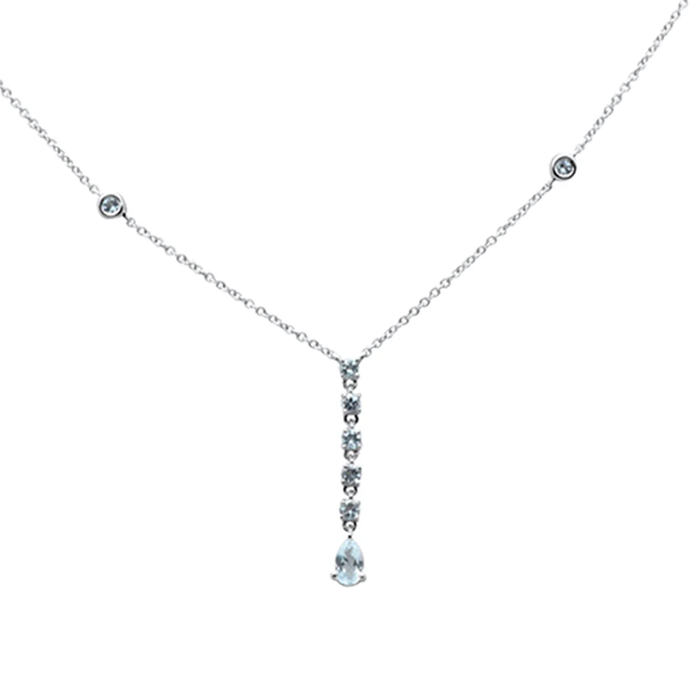 <span style="color:purple">SPECIAL!</span> .50ct G SI 14K White Gold Aquamarine Drop Pendant Necklace 16" + 2" Ext