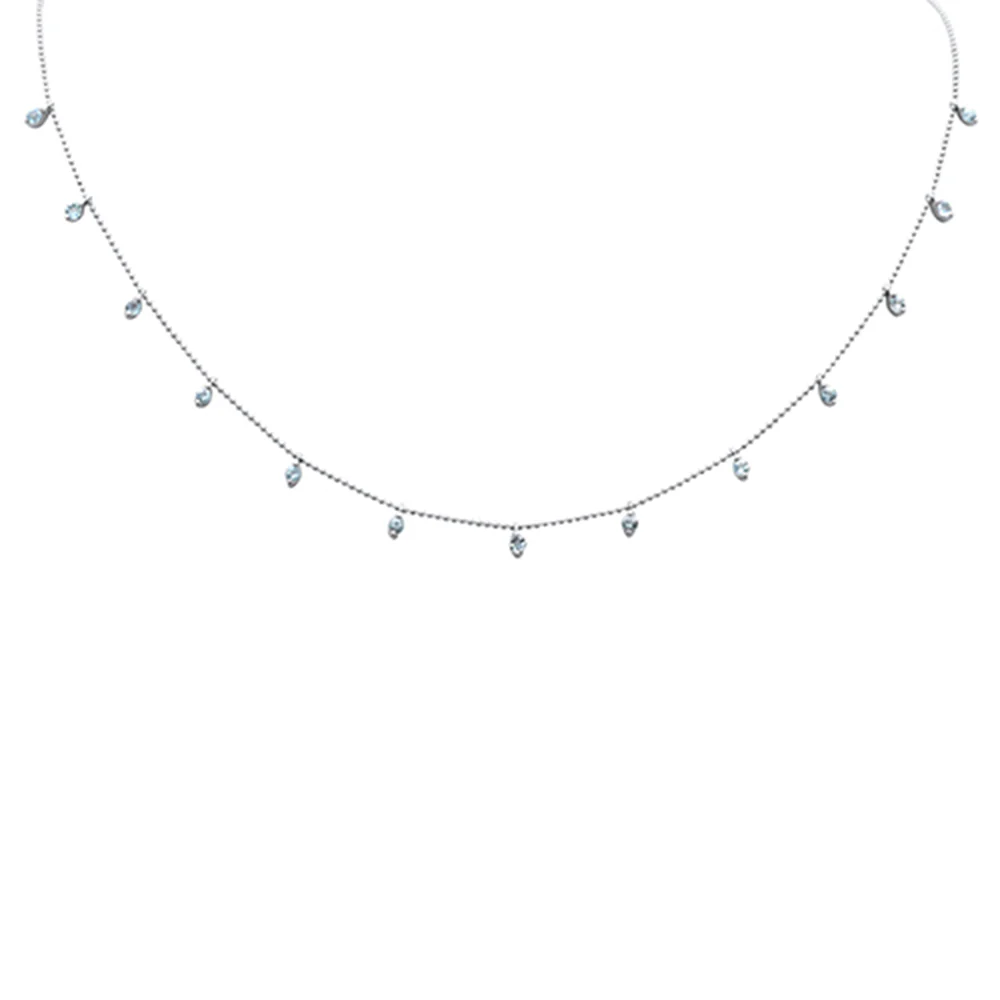 <span style="color:purple">SPECIAL!</span> .75ct G SI 14K White Gold Aquamarine Gemstone Dangling Pendant Necklace 18" Long