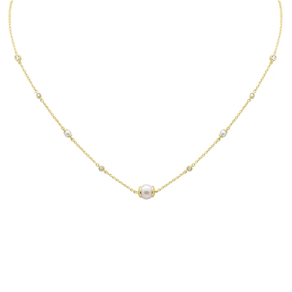 <span style="color:purple">SPECIAL!</span> .16ct G SI 14K Yellow Gold Diamond Pearl Pendant Necklace 16" + 2" EXT