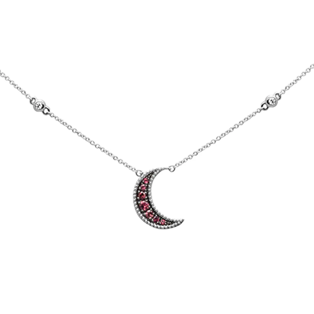 <span style="color:purple">SPECIAL!</span>.25ct G SI 14K White Gold Diamond & Pink Tourmaline Half-Moon Necklace 18" Long