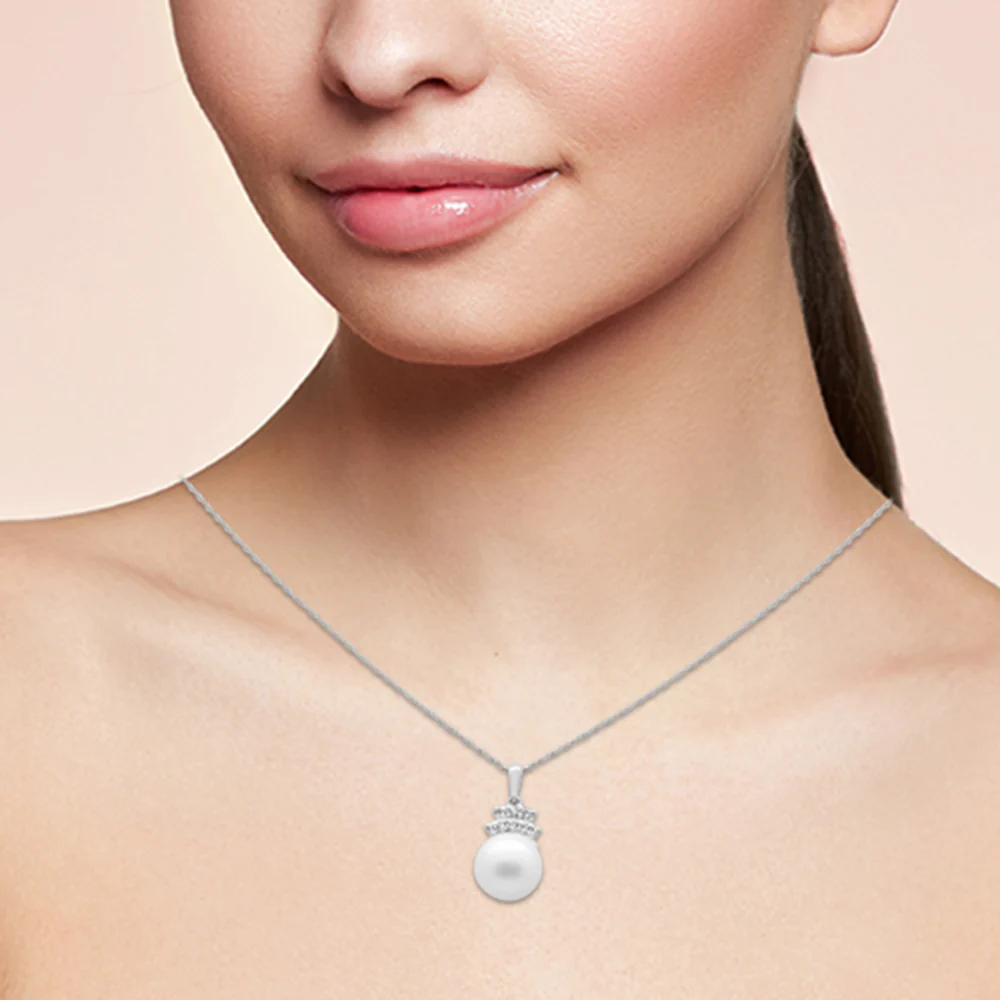 <span style="color:purple">SPECIAL!</span> 6.35ct G SI 14K White Gold Diamond Pearl Pendant Necklace 18" Long - Image 3