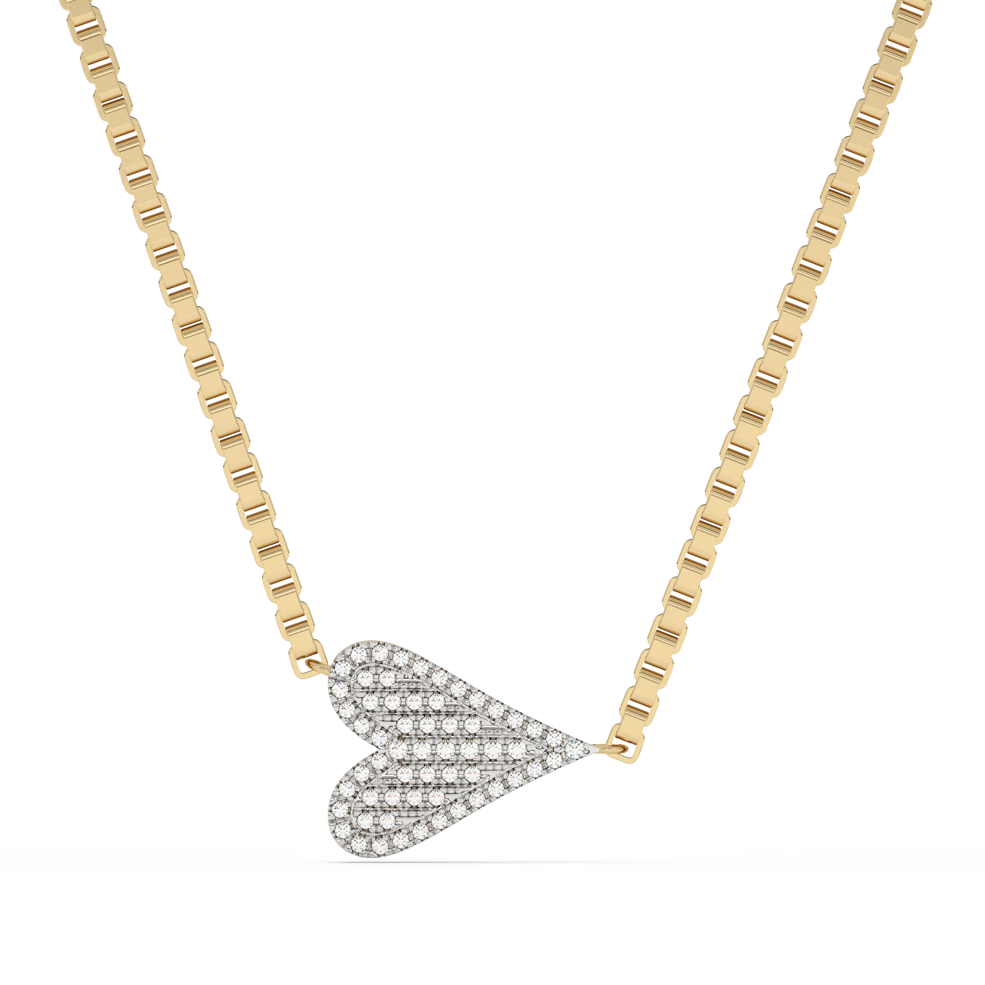 .09ct G SI 14K Yellow Gold Diamond Sideways Heart Pendant Necklace 18" Long