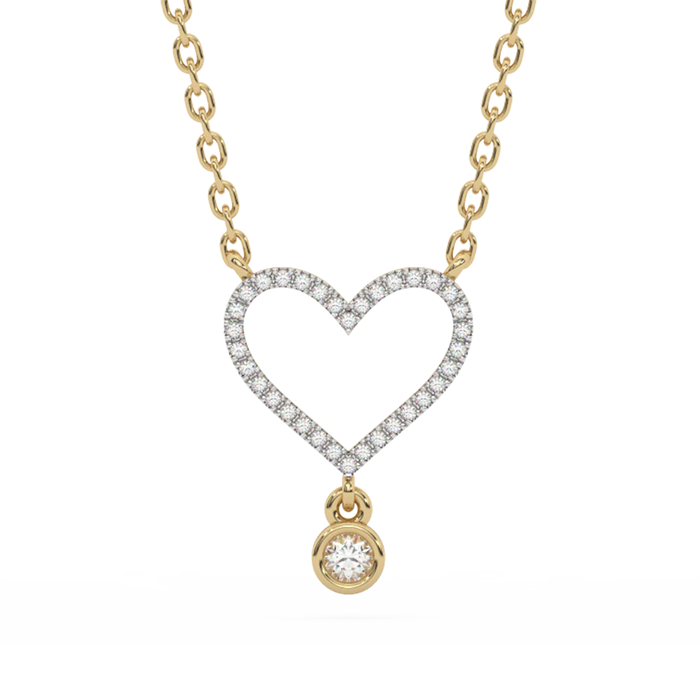 .10ct G SI 14K Yellow Gold Diamond Heart Pendant Necklace 18" Long