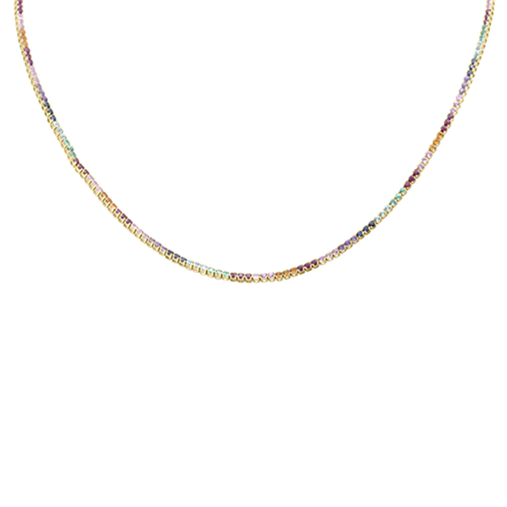 <span>GEMSTONE CLOSEOUT!</span> 4.81ct G SI 14K Yellow Gold Multi Color Gemstone Tennis Necklace 16" Long