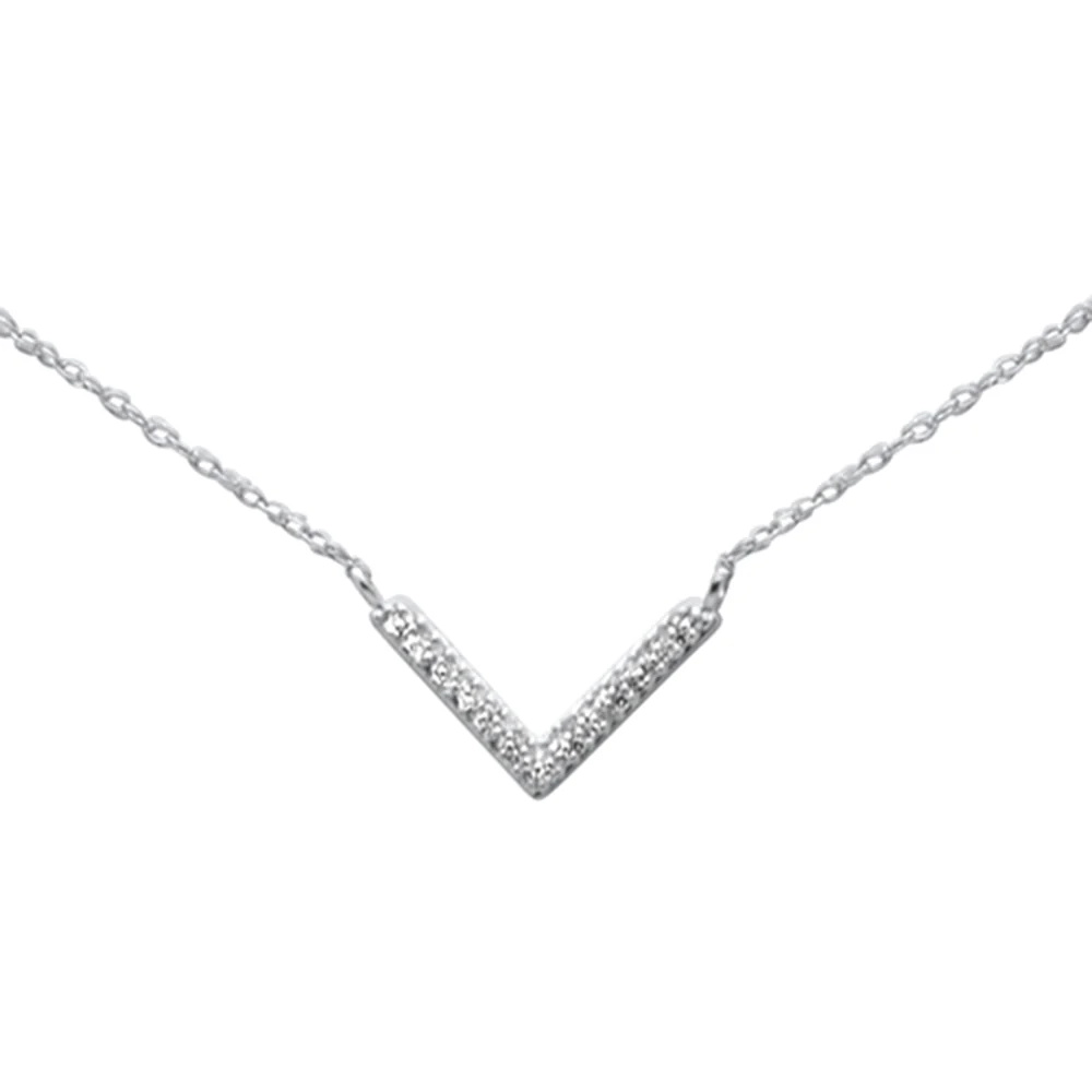 .06ct G SI 14K White Gold Diamond V Chevron Shape Pendant Necklace 18"Long