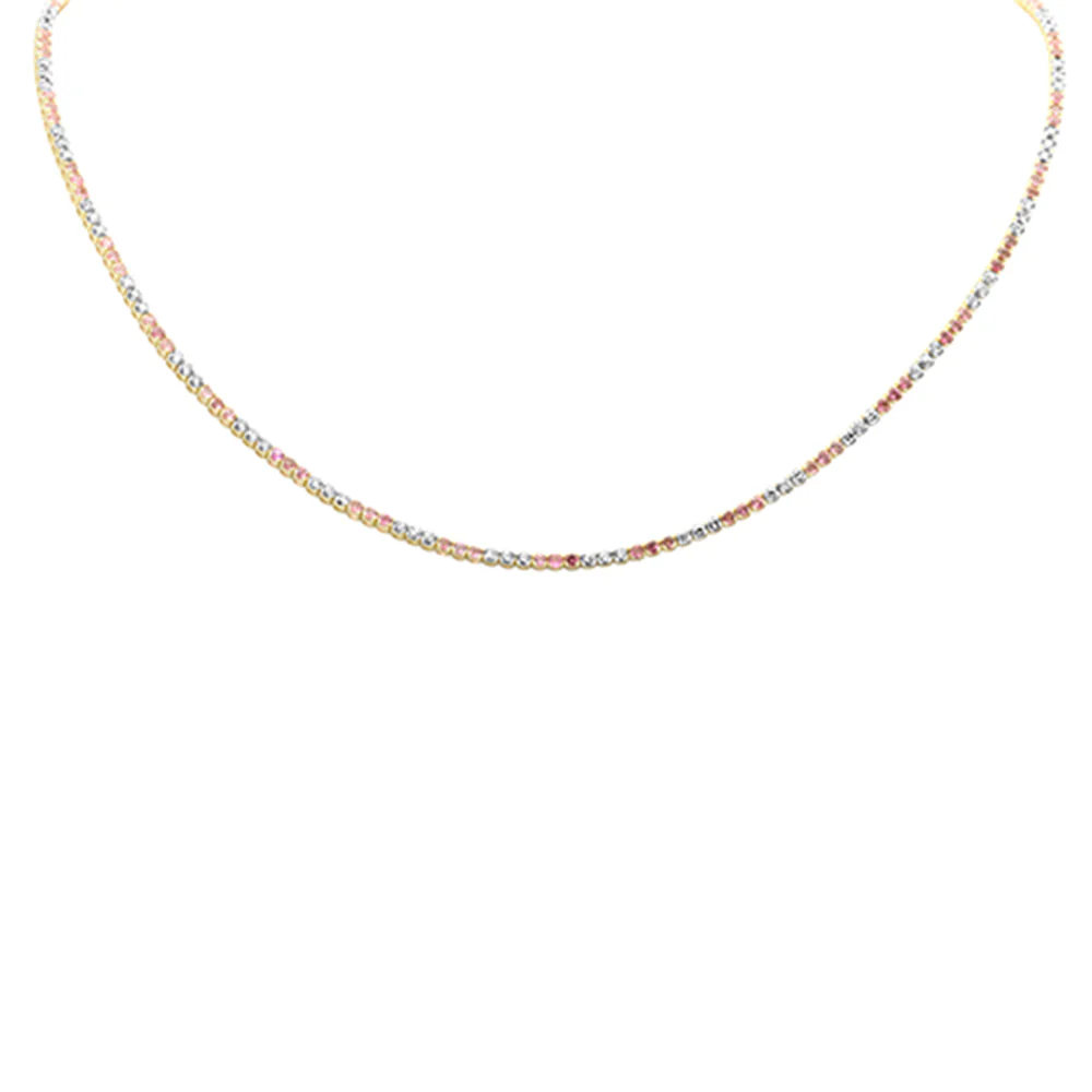 <span>DIAMOND CLOSEOUT! </span> 3.95ct G SI 14K Yellow Gold Diamond & Pink Sapphire Tennis Necklace 16+2" Ext