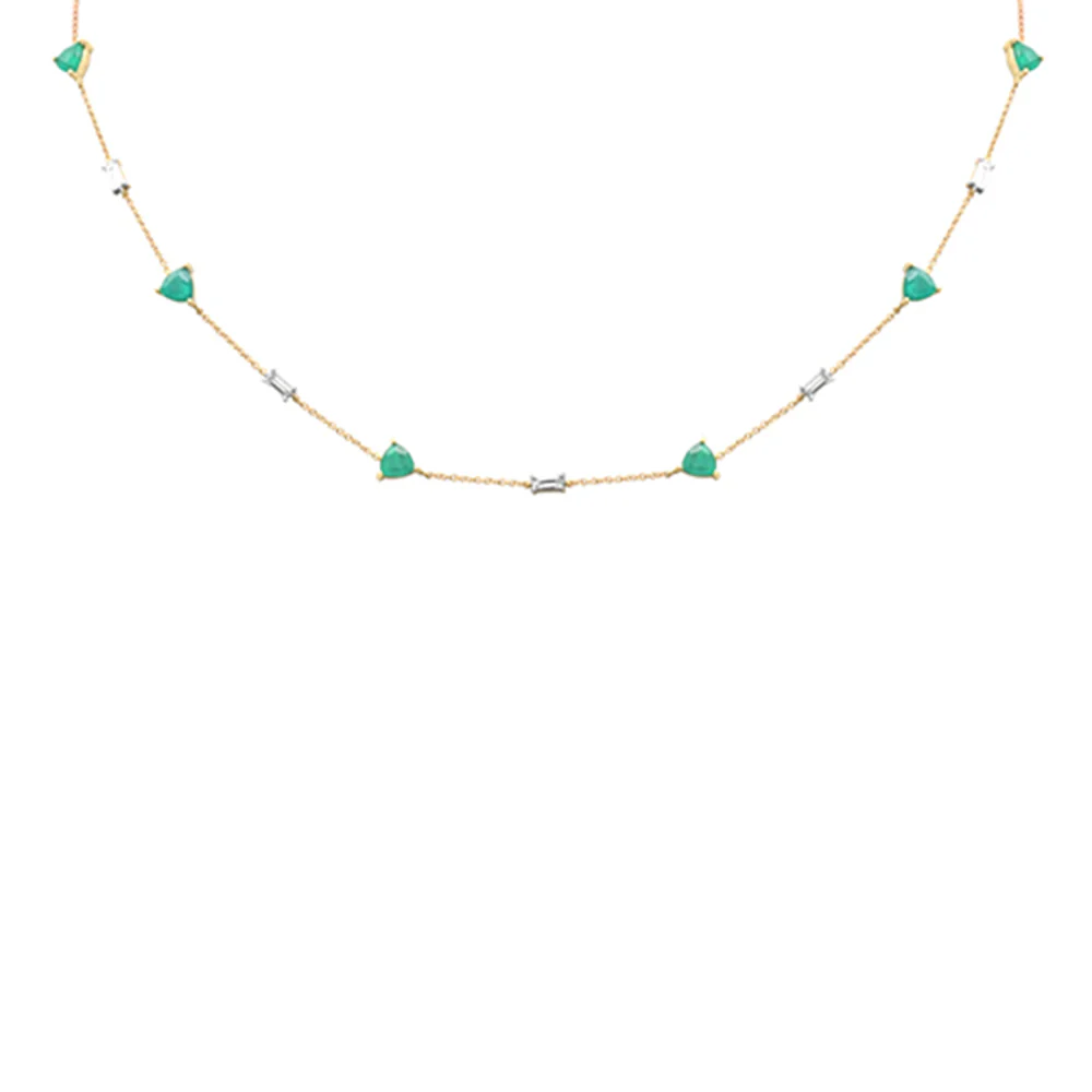 <span>GEMSTONE CLOSEOUT! </span> 3.13ct G SI 14K Yellow Gold Diamond & Green Emerald Gemstone Pendant Necklace 16 + 2" Ext