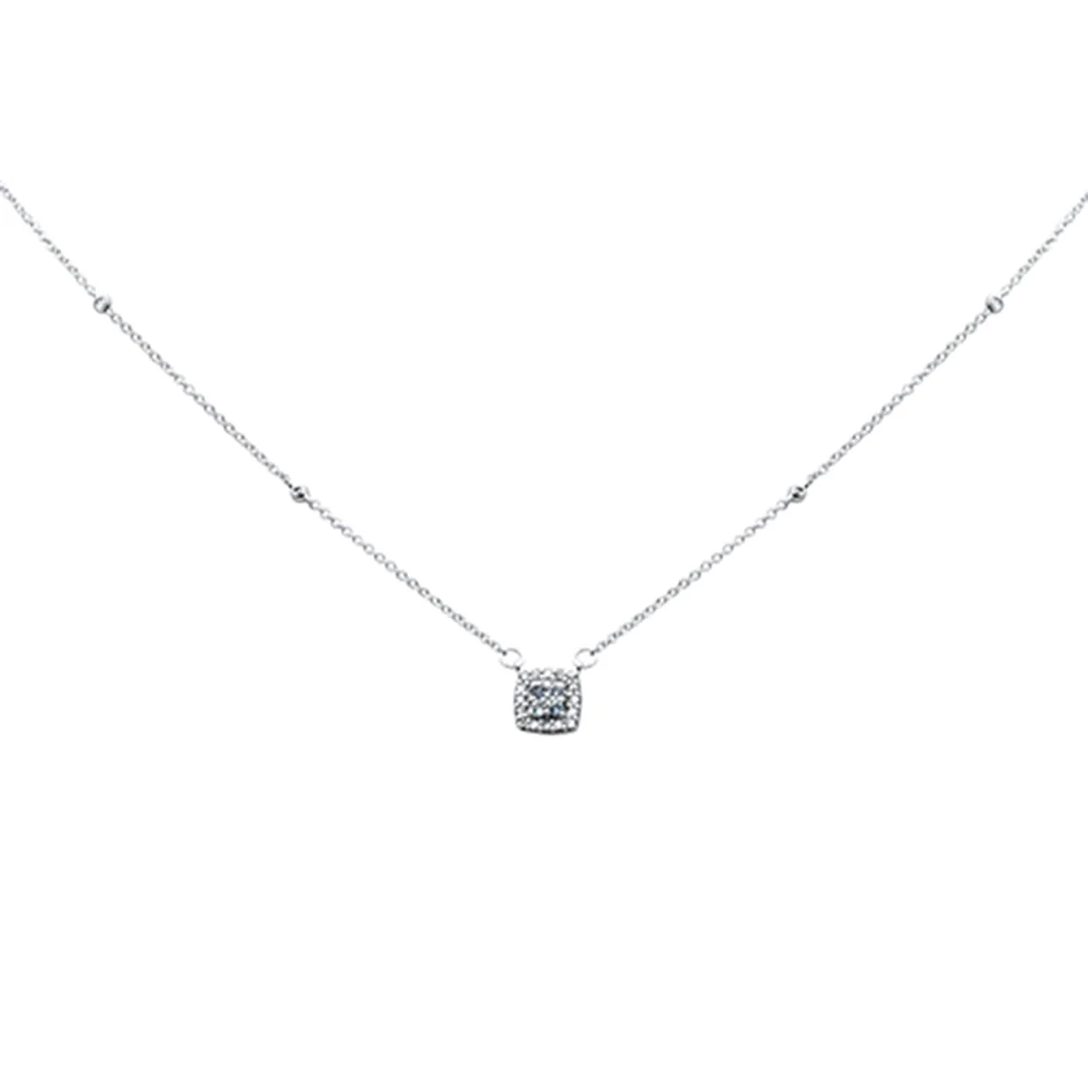<span style="color:purple">SPECIAL!</span> .15ct G SI 14K White Gold Diamond & Aquamarine Pendant Necklace 18"Long
