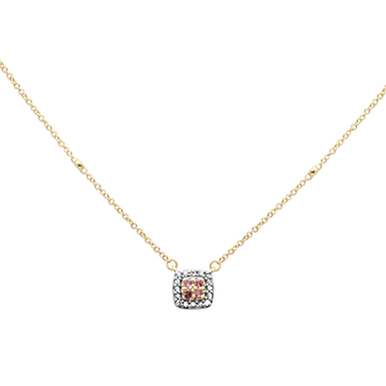 <span style="color:purple">SPECIAL!</span> .25ct G SI 14K Yellow Gold Diamond & Pink Tourmaline Pendant Necklace 16+2" Ext