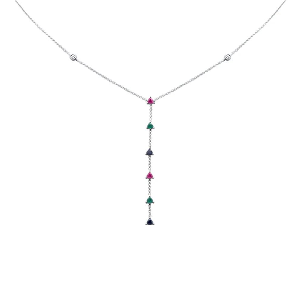 <span>GEMSTONE CLOSEOUT! </span>  .90ct G SI 14K White Gold Diamond & Multi Color Gemstone Drop Necklace 16+2" Ext