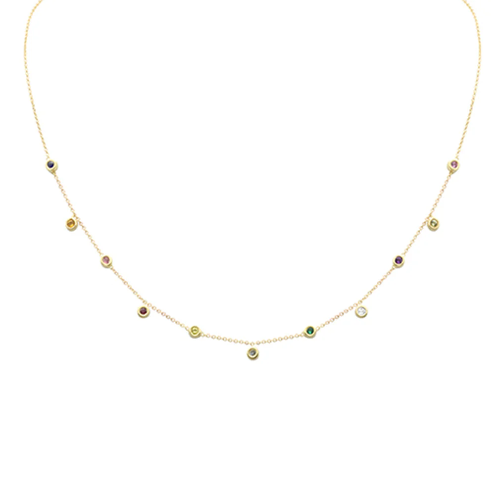 <span>DIAMOND CLOSEOUT! </span> .29ct G SI 14K Yellow Gold Multi Color Gemstone Necklace 16+2" Ext