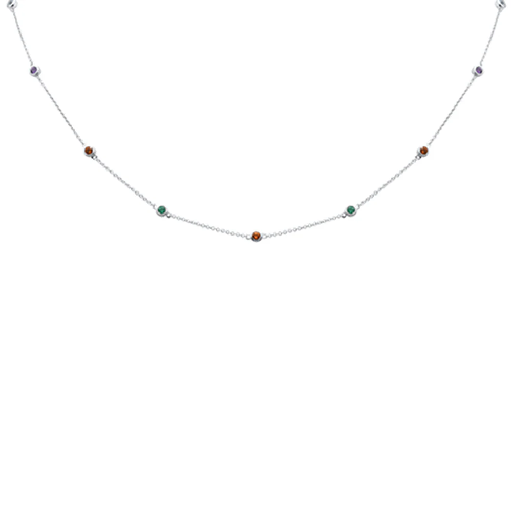 <span>DIAMOND CLOSEOUT! </span> .52ct G SI 14K White Gold Multicolor Gemstone Necklace 16" + 2" Ext